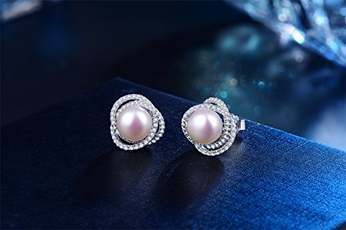 Gold Plated Sterling Silver Twist Freshwater Pearl Stud Earrings for Women Gift3