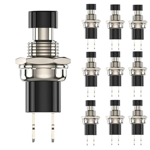 Ganasome PBS-110/PBS-105B Mini Push Button Switch, SPST Normally Closed (NC), 1A 250V AC, Black Cap, Momentary Action, for PCB Mount, 10-Pack