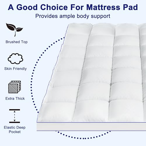 LVYSHOW Queen Mattress Topper, Extra Thick Mattress Pad Cover for Back Pain, Quilted Fitted Plush Mattress Protector with Deep Pocket Up to 21 Inches - Thumbnail 3