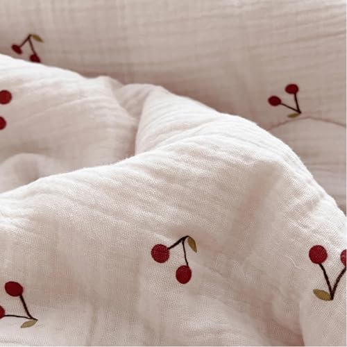 Image of BuLuTu Crib Bedding Duvet Cover for Boys Girls Cotton Muslin Baby Crib Duvet Cover Nursery Bed Decoration Gift, 47 inchx59 inch, Cherry Print (No Pillowcases)