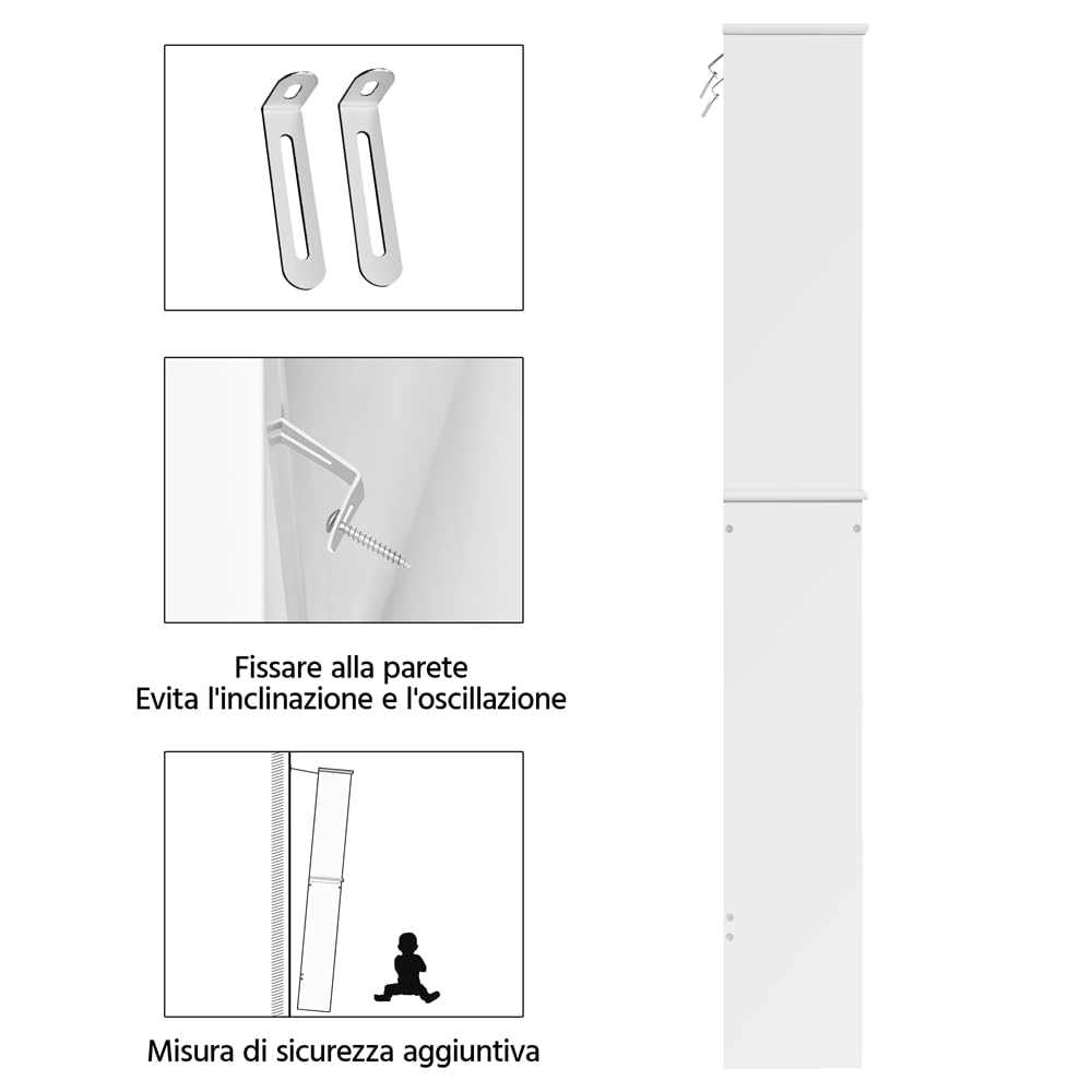 Yaheetech Mobile per Lavatrice Mobiletto da Terra sopra WC Scaffale sopra Toilette con Ripiano e Ante Organizzatore Bagno Design Moderno 75 x 23 x 180 cm