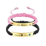 MeMeDIY Bracciale Personalizzato Braccialetti Abbinati Per Coppie Testo Nome Inciso Data Braccialetto in Corda Intrecciata Fatto a Mano Regolabile Tag in Acciaio Inossidabile Personalizzata (A5)
