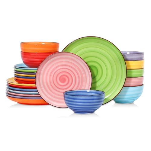 Image of Selamica Ceramic Plates and Bowls Sets,24 Pieces Dinnerware Sets for 8,Scratch Resistant Dish Set for holiday gathering,Dishwasher & Microwave Safe, Dopamine colors