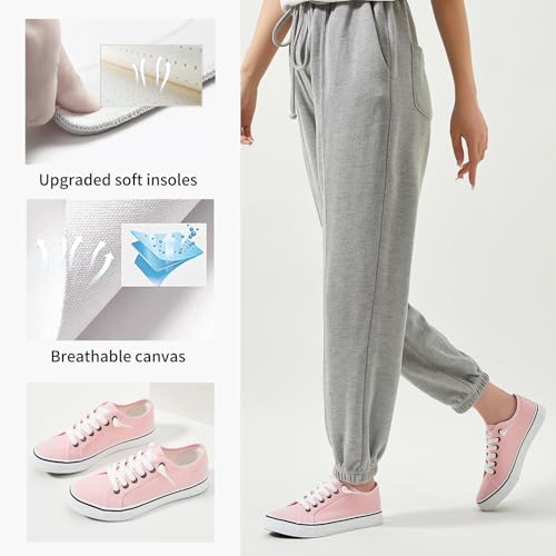 Image of Women Canvas Sneaker Slip On Non Slip Casual Shoes Lace Up Canvas Low Top White Shoes Loafers for Women Fashion Black Sneaker