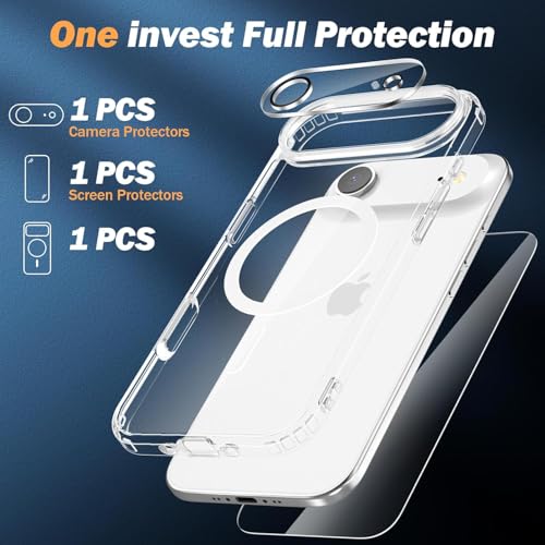 Image of for iPhone Air Case Clear,Magnetic iPhone Air Case with Screen Protector & Camera Protector [Compatible with MagSafe], Shockproof TPU Cover for iPhone 17 Air Phone Cases-Transparent