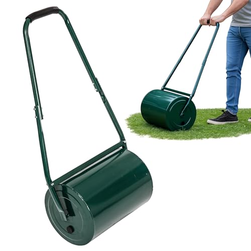 Oypla Galvanised Garden Steel Lawn Roller 30 Litre Drum Scraper Bar...