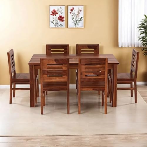 Image of MAMTA DECORATION Solid Sheesham Wood Dining Table Set 6 Seater | Six Seater Dining Table with 6 Chairs for Living Room | Dinning Table Set 6 Seater for Living Room, Hotels & Restaurant, Honey Finish