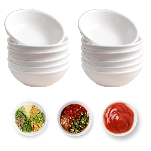 POPAPIE Set of 12 Ceramic Säuce Dishes,Round Soy Sauce Dipping Böwls,Dipping Sauce Dishes,White Snack Bowls,Reusable Mini Bowls Soy Sauce Dish for Ketchup BBQ Snacks Desserts or Seasoning