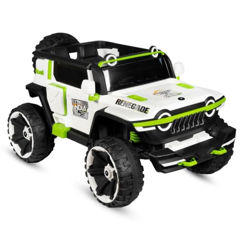 Image of Norman Jr Battery Operated 4x4 ATV Runs on Garden & Sand Surface |Jeep Toy with Remote+Steering+RGB Light+Mp3 USB Music | Rechargeable Car for Kids to Drive 3to12 Years | XXXLarge Bumper- Green&White