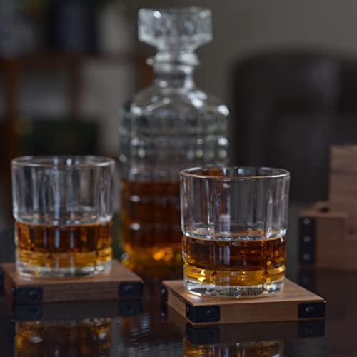Coaster Set In Black Walnut - Real Solid Wood - Coffee Table, Moisture Repelling Coasters For Drinks - Modern Farmhouse, Rustic Home And Bar Accessory Decor (4 Coasters With Holder) #TOP7