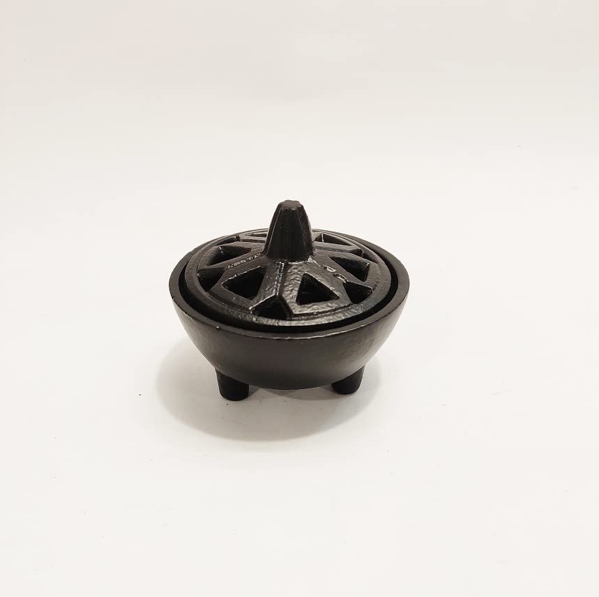 Small Cast Iron Cauldron Pyaali with Lid - Perfect for Smudging, Incense Burner, Candle Holder for Home Indoor/Outdoor Decor Iron T Light Holder by Devotional India
