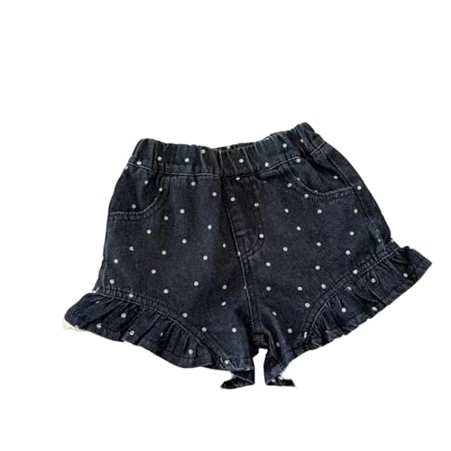 FAEXUM Girls Jean Shorts Baggy Toddler Cute Ruffle Hem Polka Dot Denim Shorts Fashion Elastic Waist Short Pants with Pockets Blue 110