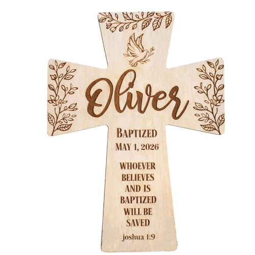 Image of Daty Custom Baby Baptism Gifts for Girls or Boys, Personalized Wooden Cross Wall Decor, Christening Gift, Religious Nursery Decor, Gift from Godparents4