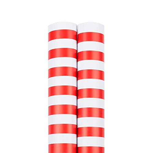 Jam Paper Gift Wrap - Striped Wrapping Paper - 50 Sq Ft Total - Red & White Stripes - 2 Rolls/Pack #TOP2