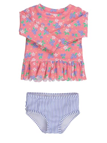 Image of RuffleButts Baby /Toddler Girls Scalloped Long Sleeve Rash Guard 2-Piece UPF50+ Sun Protected Swimsuit