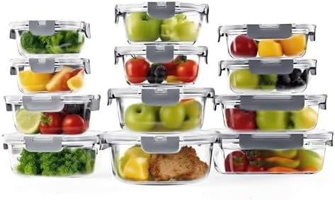 BYLWORKOUT 24 Piece Glass Storage Containers with Lids - Leak Proof, Dishwasher Safe Glass Food Storage Containers for Meal Prep or Leftovers (Grey) - Thumbnail 3