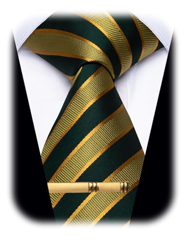 Image of YourTies Men's Neckties Striped Tie and Plaid Neckties for Men Woven Silk Tie Gold Tie Clip Set
