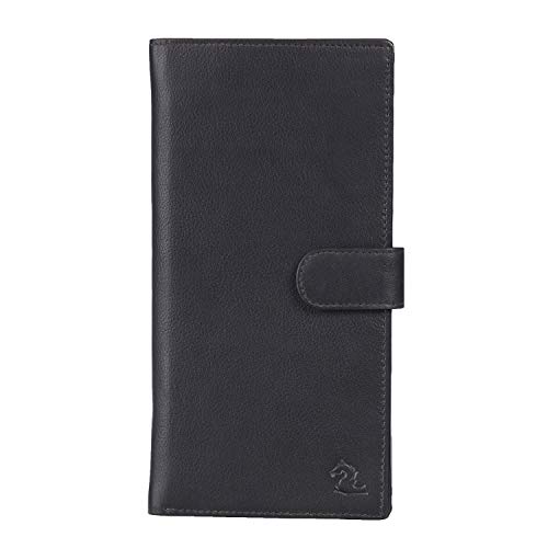 Image of KARA Unisex Leather Passport Holder - Bi-Fold Slim Genuine Leather with Button Lock & 6 Card Slots