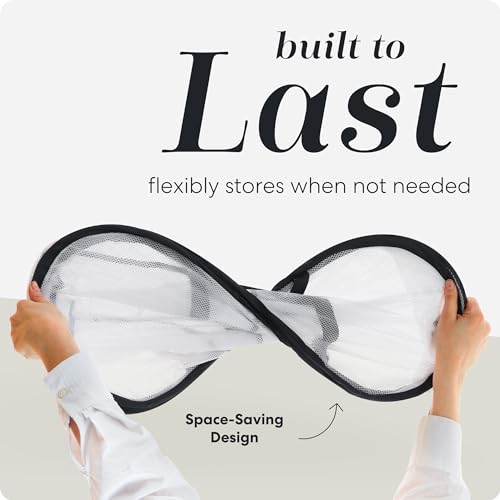 Image of Foldable Laundry Basket - Popup and Collapsible, Durable Mesh Material, Folds for Storage, Easy Carry Handles - Great Hamper for College Dorm, Laundry Room or Travel (White-Black, 2-Compartments)