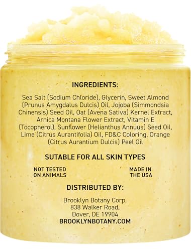 Image of Brooklyn Botany Sweet Orange Body Scrub - Moisturizing and Exfoliating Body, Face, Hand, Foot Scrub - Fights Stretch Marks, Fine Lines, Wrinkles - Great Gifts for Women & Men - 10 oz