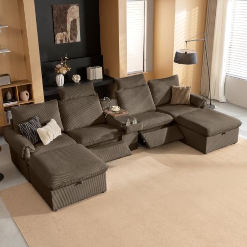 Image of CHIC HOUSE 181 inch 4-Seat Modular Power Reclining Sectional Couch, Brown