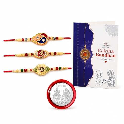 Image of Periept Golden Rakhi Thread Bracelets for Brother - Traditional Indian Festival Bands for Raksha Bandhan, Handmade Ethnic Rakhi Combo with Decorative Packaging