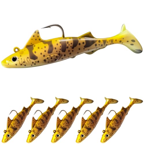 Pristis 6 pcs Sharkita Jig Head Soft Pre-Rigged Paddle Tail Bullhead Shark