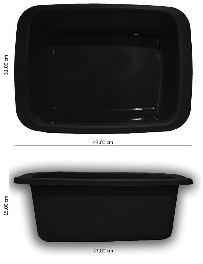 Macchiavelli catino rettangolare nero. Bacinella in plastica di capacità 10L. Vaschetta multiuso misure 42 x 31 x 15,5 cm