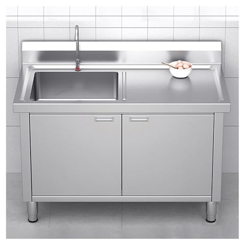 Mueble de Cocina Independiente de Varias Capas con Fregadero de Acero Inoxidable. Unidad de Fregadero de Servicio para Exteriores con Banco de Trabajo y Estante de Almacenamiento. Ideal para