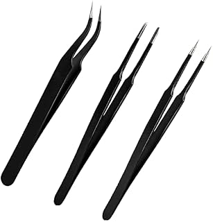 XINDA 3pcs Anti-Static Precision Tweezers Set Modelling Tweezers for Crafting Include Needle Nose Thin Curved Tweezers for Electronic Repair, Handicraft, Laboratory, Jewelry Manufacturing etc