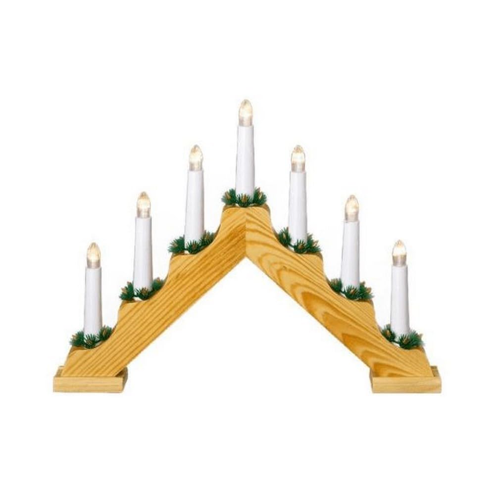Premier 31cm LED 7 Bulb Candle Bridge - Pine Finish Warm White Battery Operated