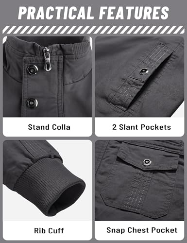 Image of TACVASEN Men's Lightweight Military Cotton Jacket Casual Windbreaker Coat | with zipper and hidden snap,stand collar,multi pockets,tactical m65 field cargo outerwear for winter & fall,utility windproof