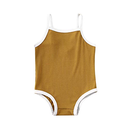 Newborn Baby Girls One-Piece Swimsuit Solid Color Sleeveless Quick Dry Swimwear Bathing Suit Beachwear Yellow