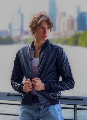 Classic Vegan PU Leather Bomber Jacket, Black2