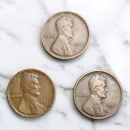 1917 PDS Lincoln Wheat Penny Cents (3 Coin Set) P