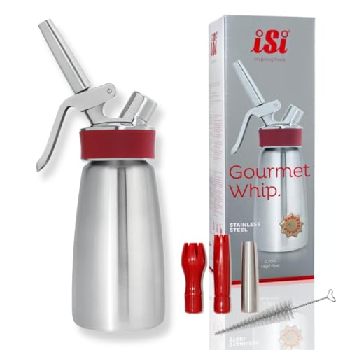 ISI Sahnespender 250 ml Gourmet Whip Plus 0.25 Liter aus hochwertigem Edelstahl Betrieb mit ISI Sahnekapseln für Sahne warme und kalte Saucen Suppen Espumas und Desserts 140301