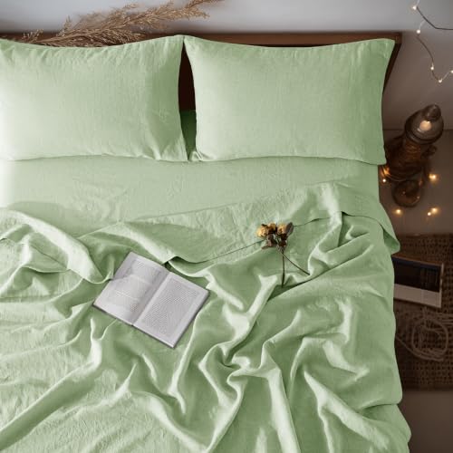 Image of LBRO2M 100% French Pure Linen Sheet Set 4Pcs, 16 inch Deep Pocket Queen Size