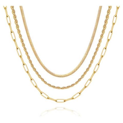 Hidepoo Gold Layered Necklaces for Women, 14K Gold Plated Dainty Coin Pendant Choker Necklace Herringbone Snake Necklace Paperclip Chain Layered Necklaces for Women Jewelry Gifts, Metal, not known Cover