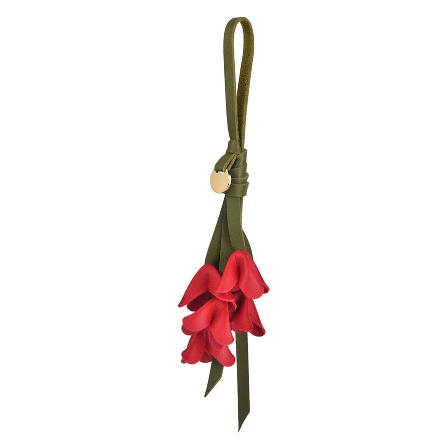 ZDHC Fashionable Leather Leaf Red Flower Bag Pendant Charm Keyring Keychain for Women Purse Handbag Decor
