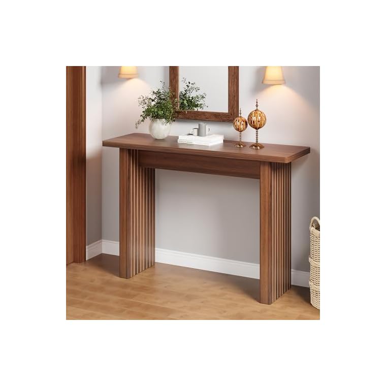 RUSTYER Fluted Entryway Console Table, Wooden Rectangular Sofa Table for Entrance, Narrow Wood Entryway Small Long Entry Table for Hallway, Living Room (Walnut)