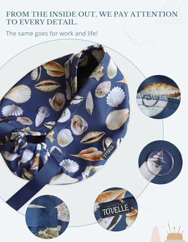 Gorro quirúrgico estilo euro con diseño de conchas marinas azul marino miniatura 2