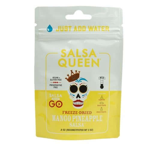 Salsa Queen Gourmet Freeze-Dried Mango Pineapple Salsa | Fresh Ingredients | 3+ year life | No Refrigeration Needed | Vegan, Keto, and Gluten Free | Camping, Travel, Outdoors, Space Travel