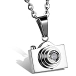 JewelryWe Unisex Men's New Stainless Steel Camera Photographer Pendant Necklace Silver with 22 inch Chain (in Gift Bag)