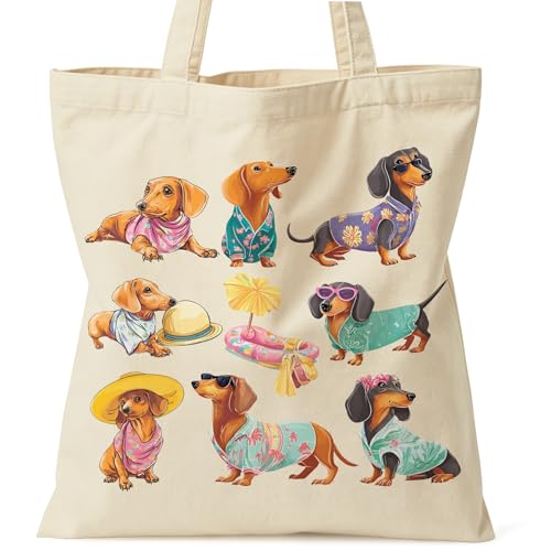Zallobee Dachshund Tote Bag, Summer Hawaiian Dog Canvas