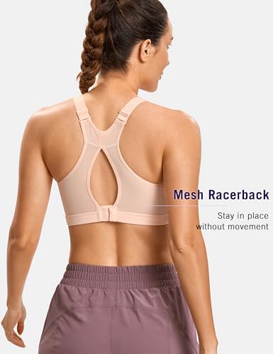 Image of SYROKAN Full Coverage Plus Size Sports Bras for Women | Racerback, Wireless, Removable Paddeds, Cooling Keyhole Back, High Support, Running Bra, Workout
