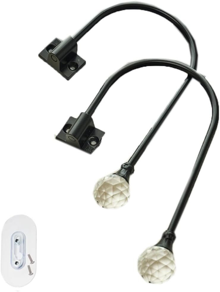 1 Pair Adhesive Curtain Holdbacks Crystal Curtain Tieback Hooks Wall Mounted Metal Curtain Side Holders for Drapes (Black Pearl)