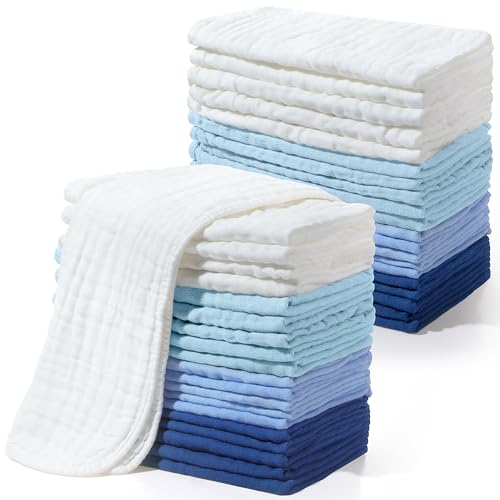 Image of Buryeah 20 Pcs Large 20 x 10 Inch Burp Cloths Multi Colors Washcloths Baby Burping Cloth Diapers 6 Absorbent Layers Face Towels (Cool Colors)
