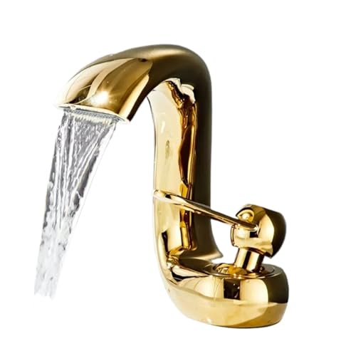Robinet de salle de bains cascade monotrou mitigeur lavabo évier or MOCHAMIK
