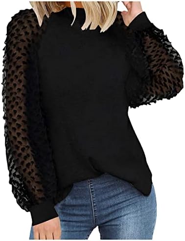 NAries Blusa de manga larga con cuello redondo para mujer, estilo informal,  color liso, estilo bohemio, con encaje, manga abullonada, túnica : Ropa,  Zapatos y Joyería - Amazon.com
