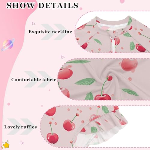 Cherry Fruit Girls Long Sleeve Rashguard Swimsuit UV Protection One-Piece Swimwear Bathing Suit B04026904